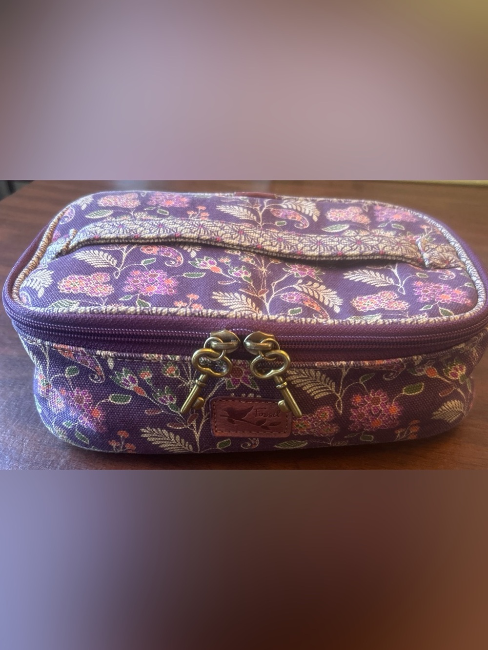 Fossil Purple Floral Makeup Case with Key Charm Zip "A few of my favorite things